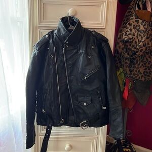 Diamond Plate Buffalo Leather Vintage black patchwork leather jacket size Large